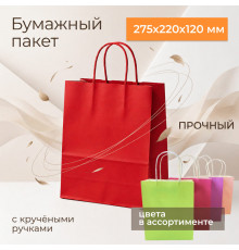 Пакет бумажный с круч. ручками 275*220*120 80г/м2 ЦВЕТ В АССОРТИМЕНТЕ